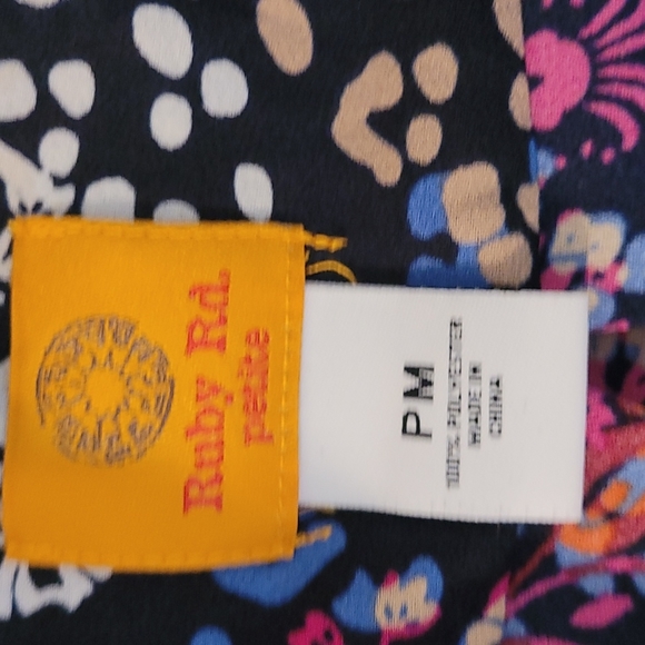 RUBY RD. Multicolor button blouse.  Tie in front. Sz PM, polyester - Picture 3 of 6